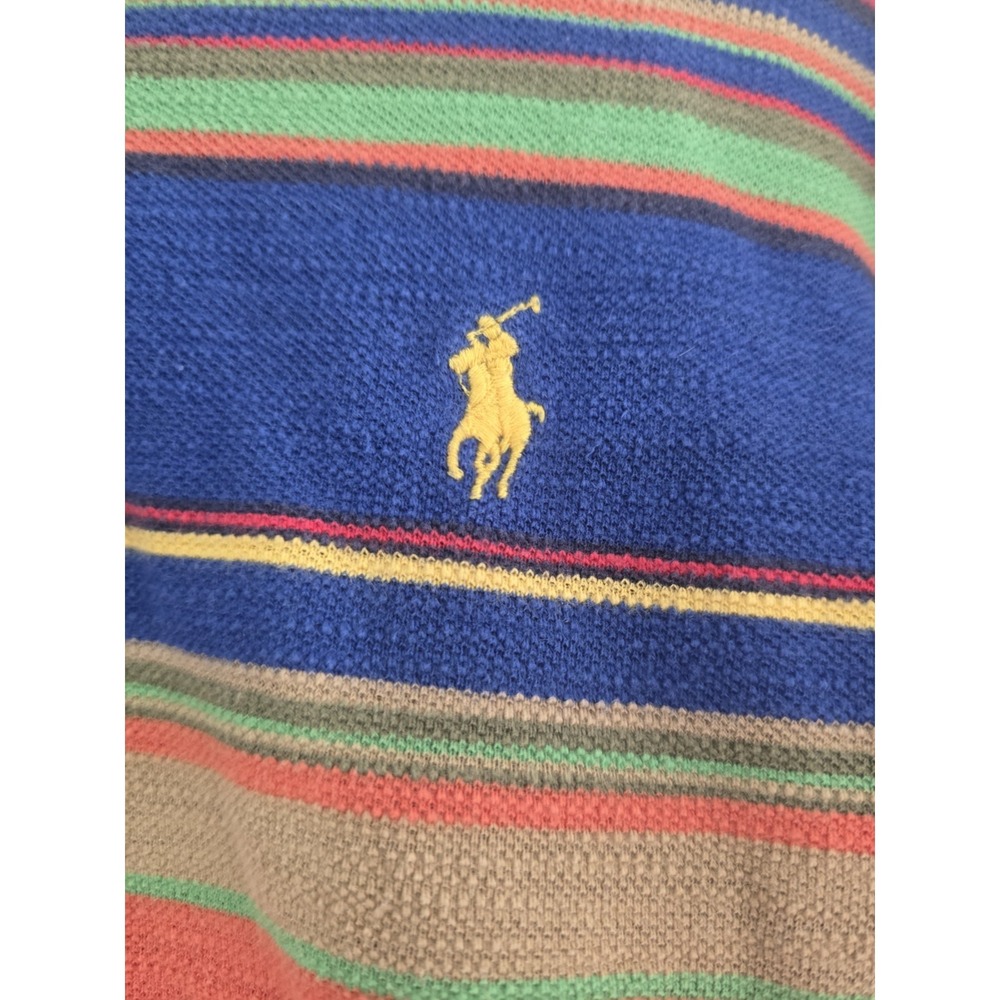 Men's Polo Ralph Lauren Shirt W/Logo Blue/Green Rainbow Stripe 100%Cotton  XL - Picture 3 of 5